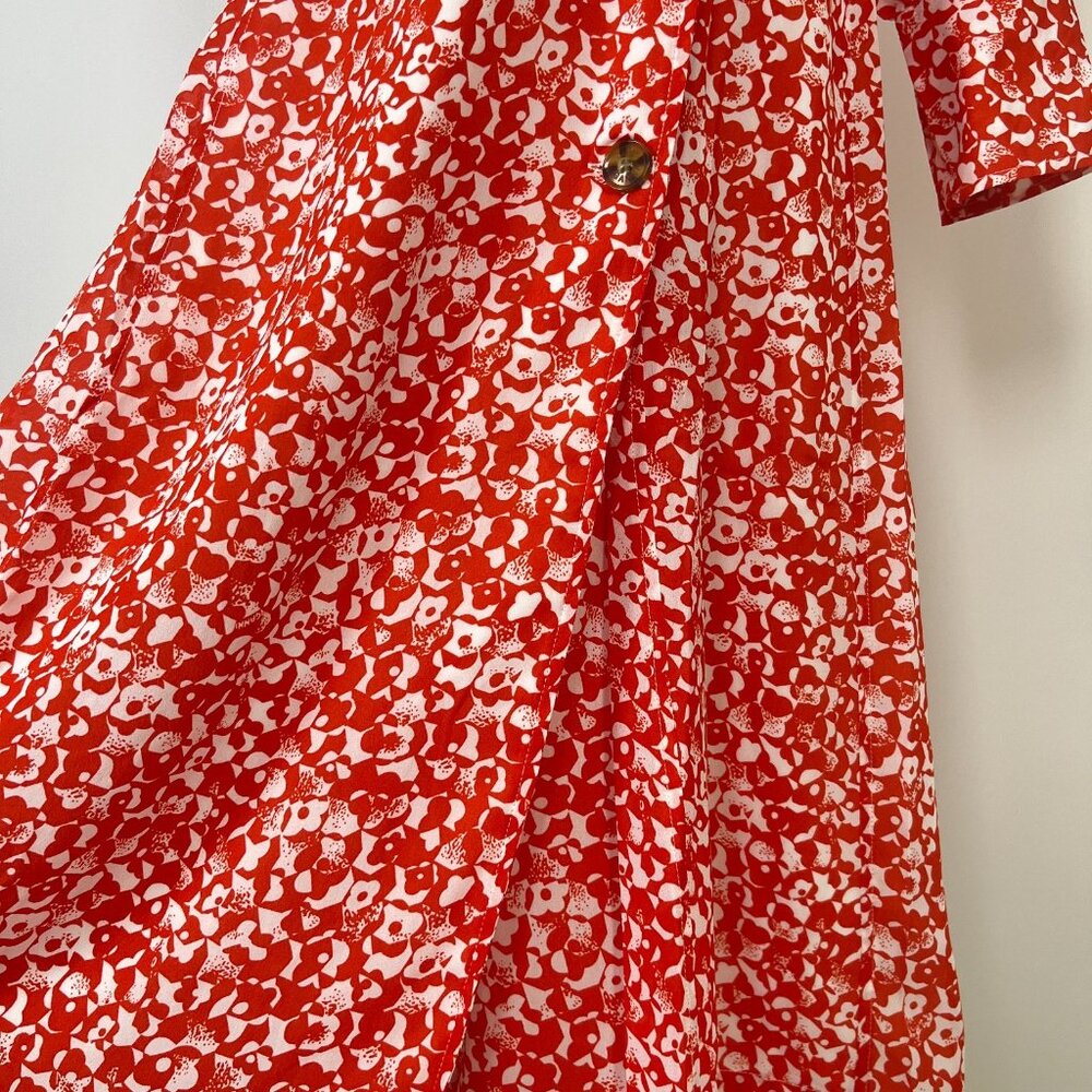 $325 NWT Ganni Floral Crepe Midi Dress Size 36 Orange - Picture 5 of 13
